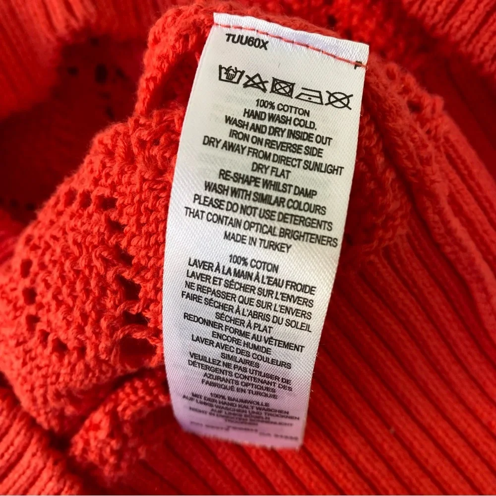 French Connection Fire Red Pointelle Knit Sweater, Size S, NWOT - Picture 6 of 6